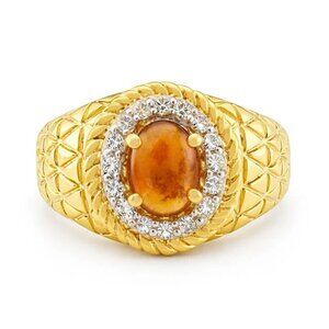Genuine 0.85 Cts Yellow Topaz & W/Sapphire Ring 14k Yellow Gold Plated (.925)
